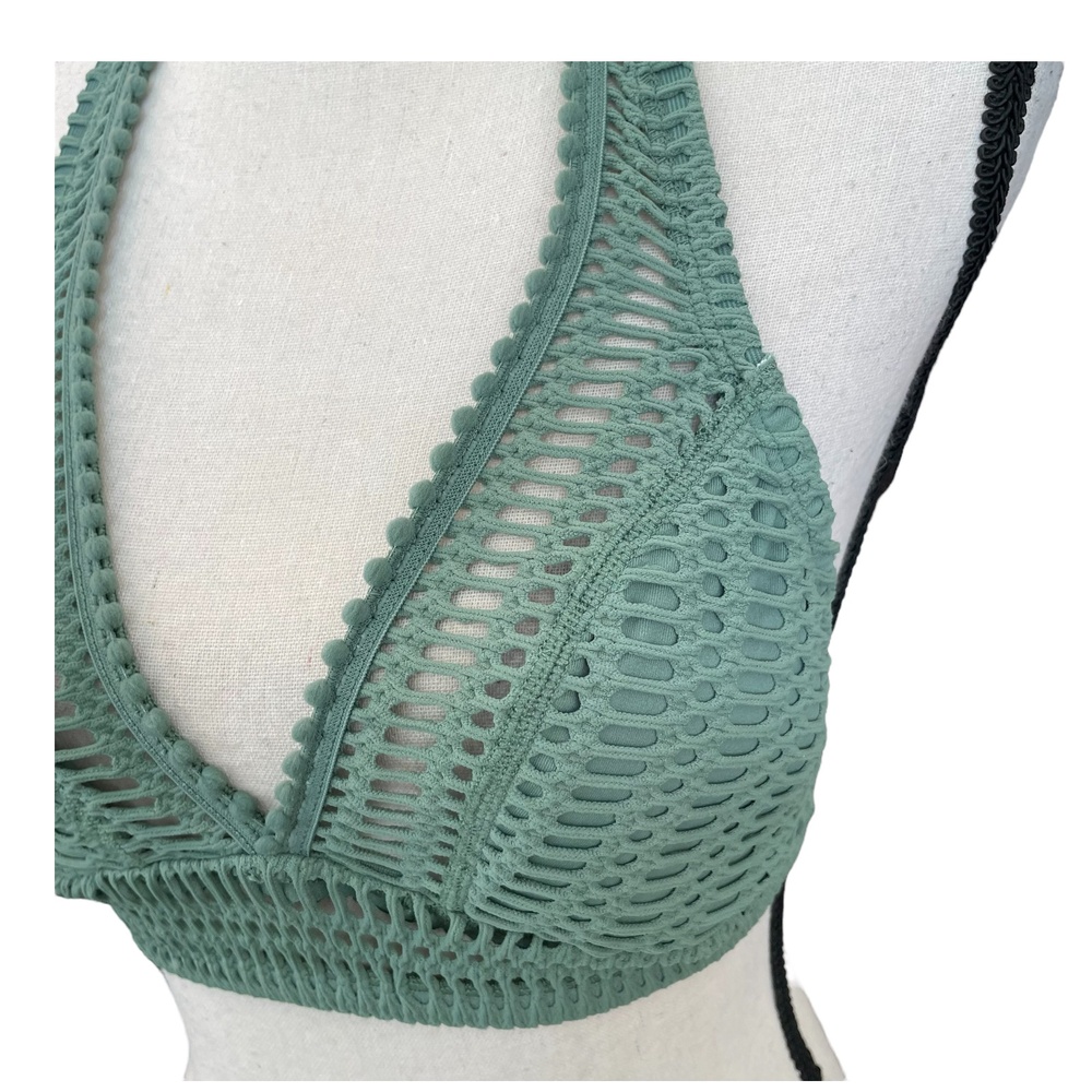 Robin Piccone Womens Sophia Crochet Halter Bikini Top Sea Green Solid Swim XS - Picture 4 of 10